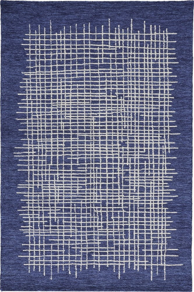 BLUE AND IVORY GREY MODERN HAND TUFTED RUG