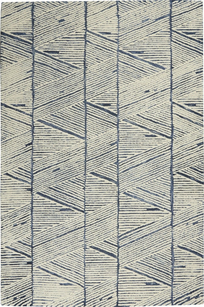 NAVY BLUE AND WHITE GEOMETRIC HAND TUFTED RUG