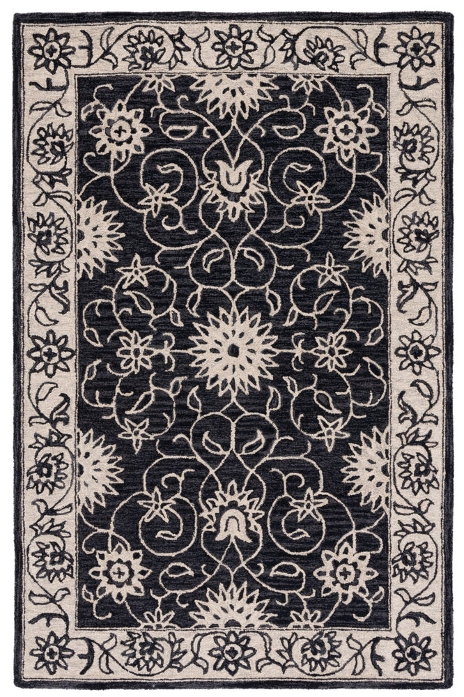 BLACK AND IVORY GREY TRADITIONAL HAND TUFTED RUG 