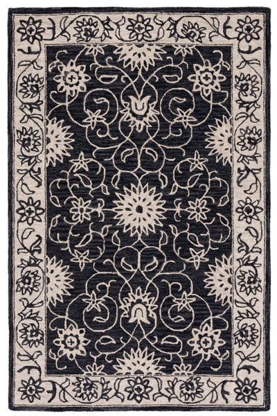 BLACK AND IVORY GREY TRADITIONAL HAND TUFTED RUG