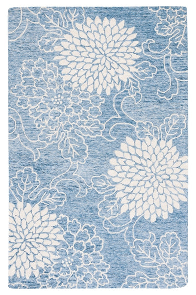 BLUE AND WHITE BESPOKE FLORAL HAND TUFTED RUG
