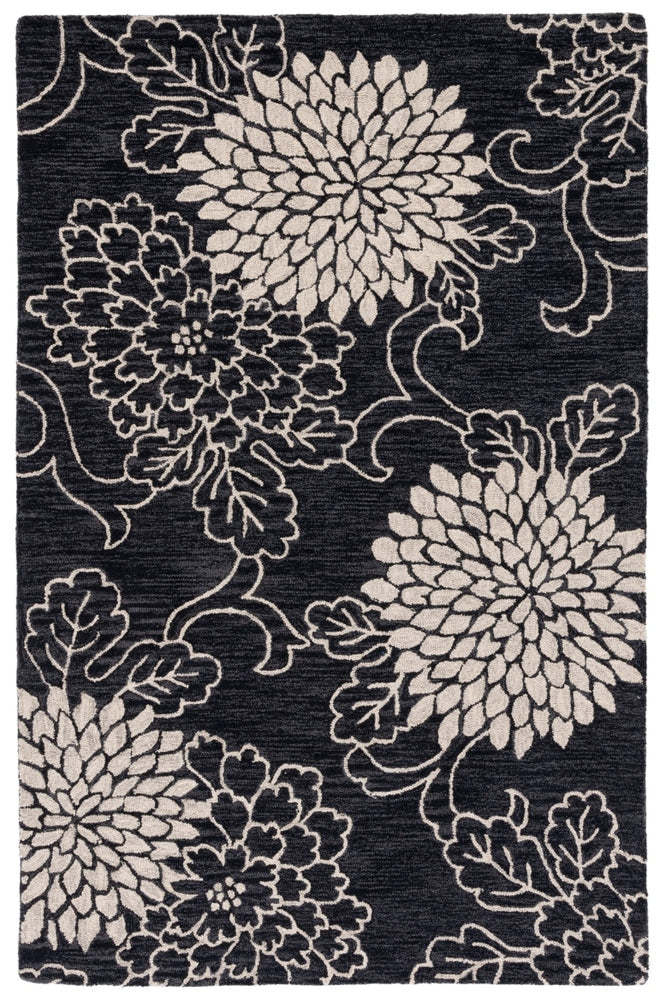 BLACK AND BEIGE BESPOKE FLORAL HAND TUFTED RUG