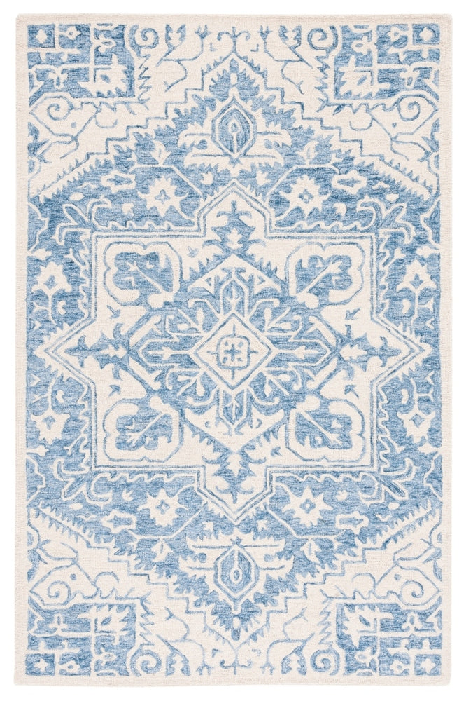 NAVY BLUE AND IVORY TRADITIONAL HAND TUFTED RUG