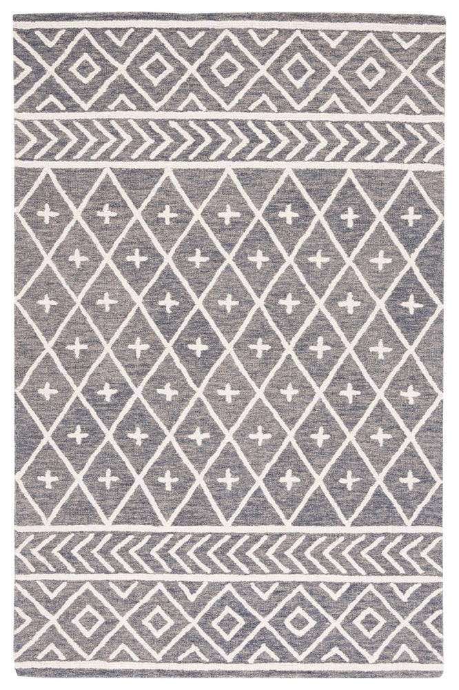 GREY AND WHITE TRIBAL HAND TUFTED RUG 