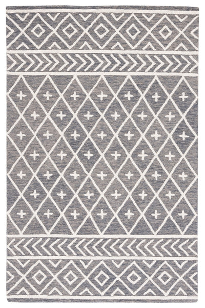 GREY AND WHITE TRIBAL HAND TUFTED RUG