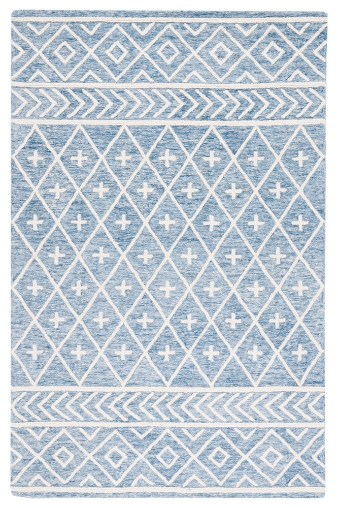 BLUE AND WHITE TRIBAL HAND TUFTED RUG 