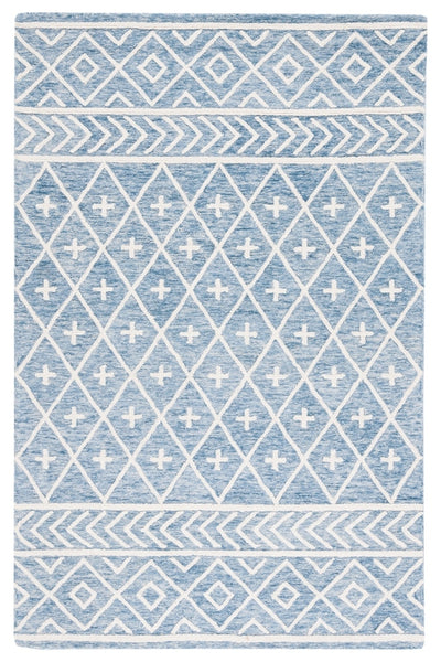 BLUE AND WHITE TRIBAL HAND TUFTED RUG