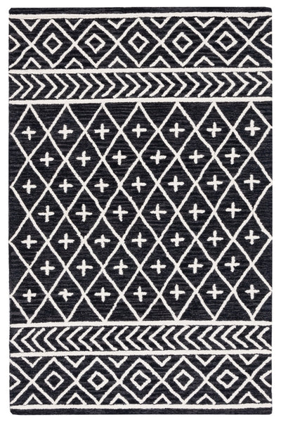 BLACK AND WHITE TRIBAL HAND TUFTED RUG
