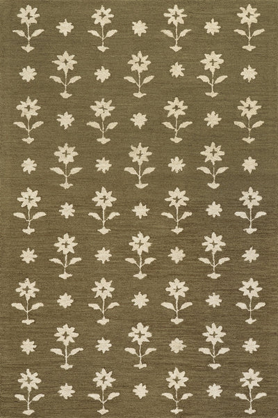 GREEN  IVORY BESPOKE FLORAL HAND TUFTED RUG