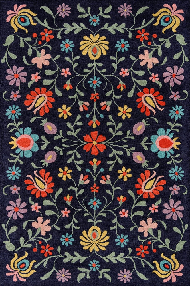 BLUE MULTICOLOR FLORAL HAND TUFTED RUG