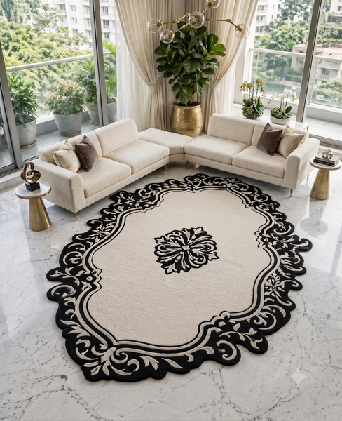 Black and White Venetian Bespoke  Hand Tufted Rug