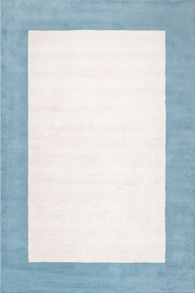 IVORY & BLUE BORDERED HAND TUFTED RUG