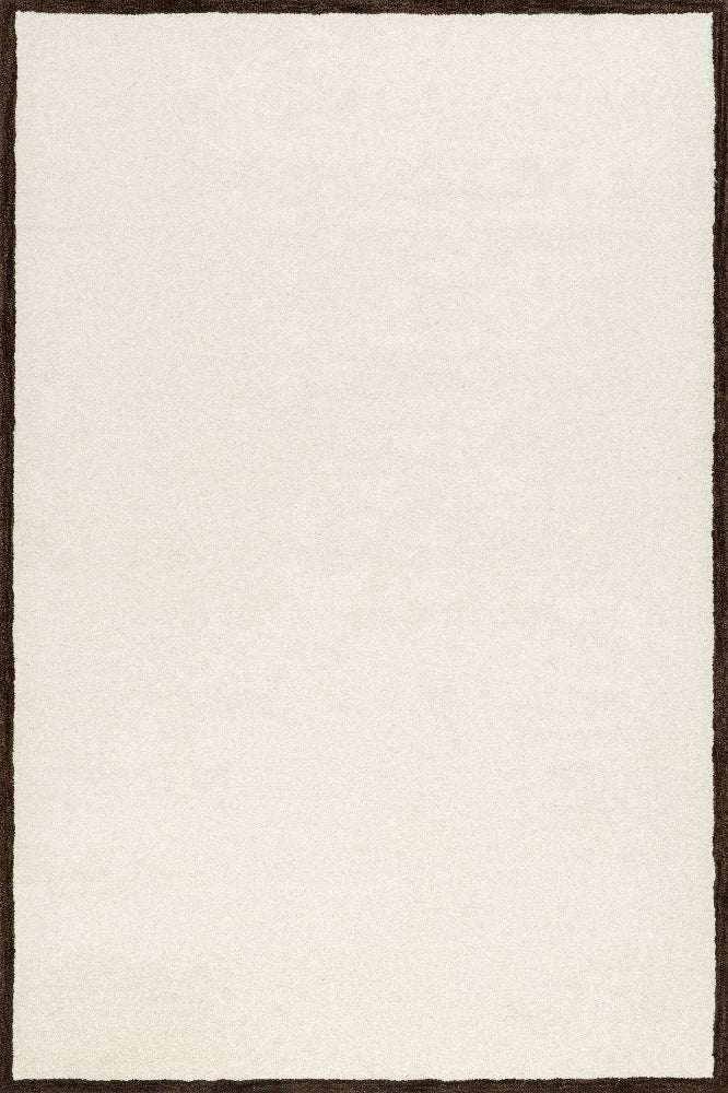 IVORY & BROWN BORDERED HAND TUFTED RUG