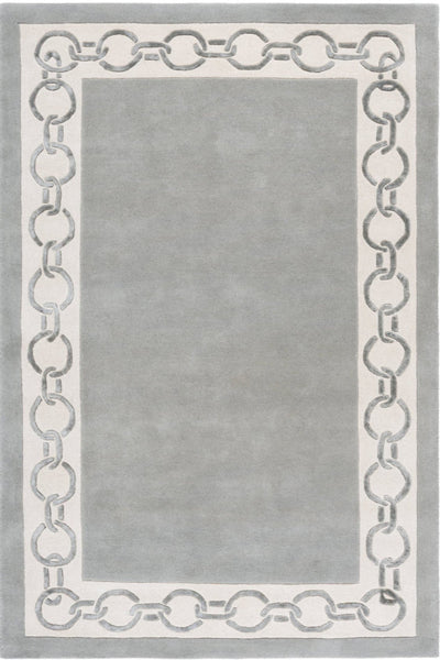 IVORY & GREY RING BORDERED HAND TUFTED RUG