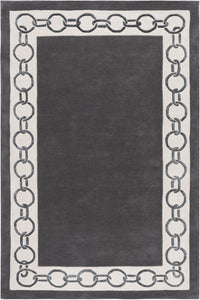 IVORY &  DARK GREY RING BORDERED HAND TUFTED RUG