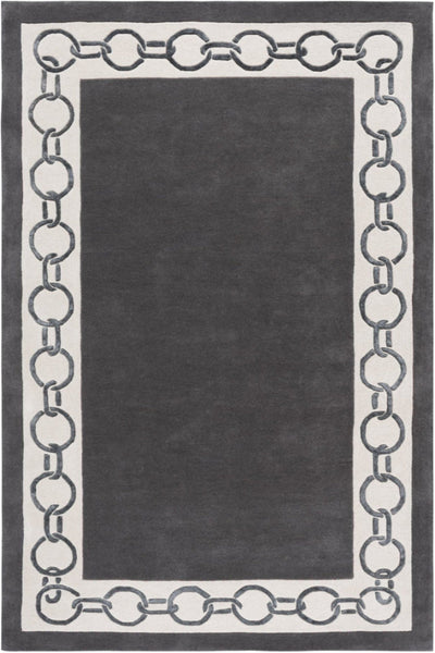 IVORY &  DARK GREY RING BORDERED HAND TUFTED RUG