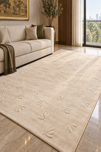 IVORY EMBOSSED HAND KNOTTED VISCOSE RUG