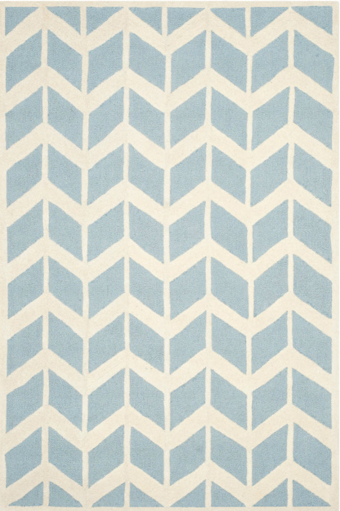 BLUE AND WHITE CHEVRON HAND TUFTED CARPET