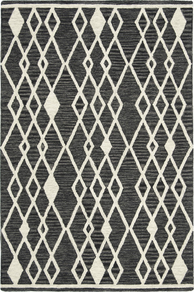 BLACK AND IVORY GEOMETRIC HAND TUFTED CARPET by Imperial Knots - Image 1