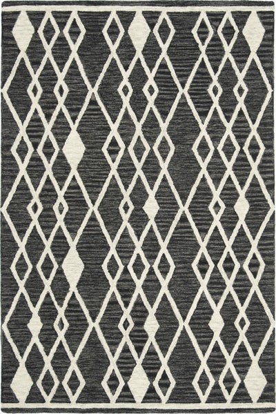 BLACK AND IVORY GEOMETRIC HAND TUFTED CARPET