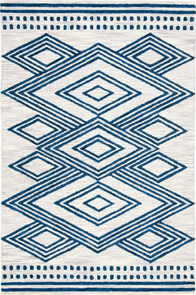 BLUE AND WHITE GEOMETRIC HAND TUFTED CARPET