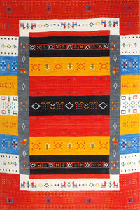 RED MULTICOLOR GABBEH HAND KNOTTED CARPET by Imperial Knots - Image 1