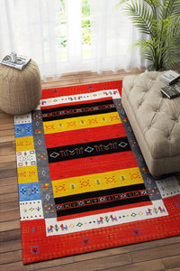 RED MULTICOLOR GABBEH HAND KNOTTED CARPET by Imperial Knots - Image 2