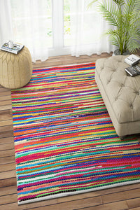 MULTICOLOR CHINDI JUTE HAND WOVEN DHURRIE by Imperial Knots - Image 2