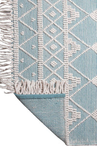 IVORY AND BLUE KILIM HAND WOVEN DHURRIE by Imperial Knots - Image 4