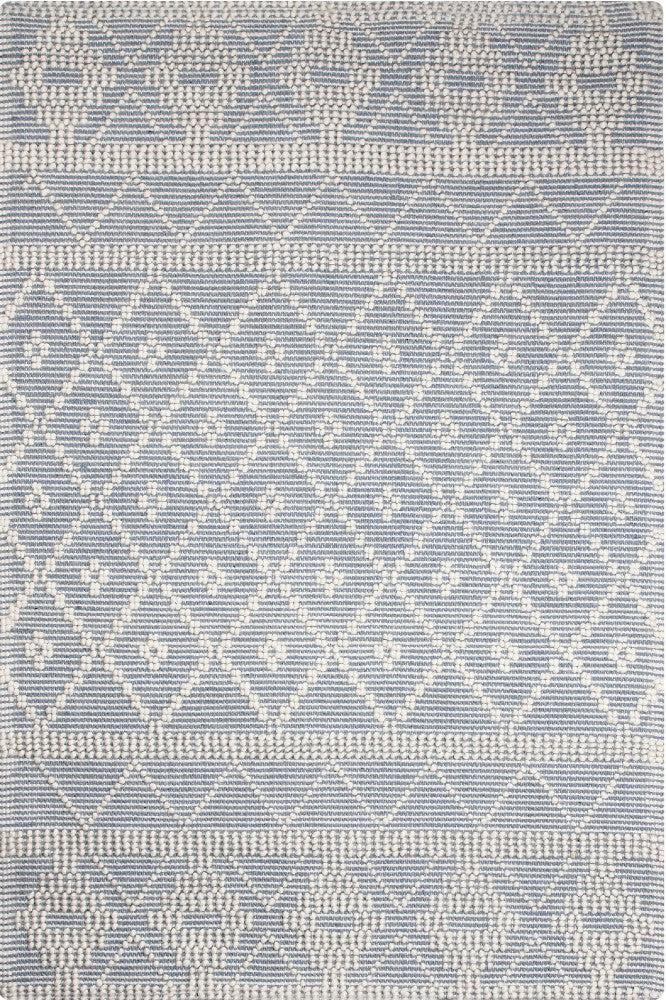 IVORY AND BLUE KILIM HAND WOVEN DHURRIE