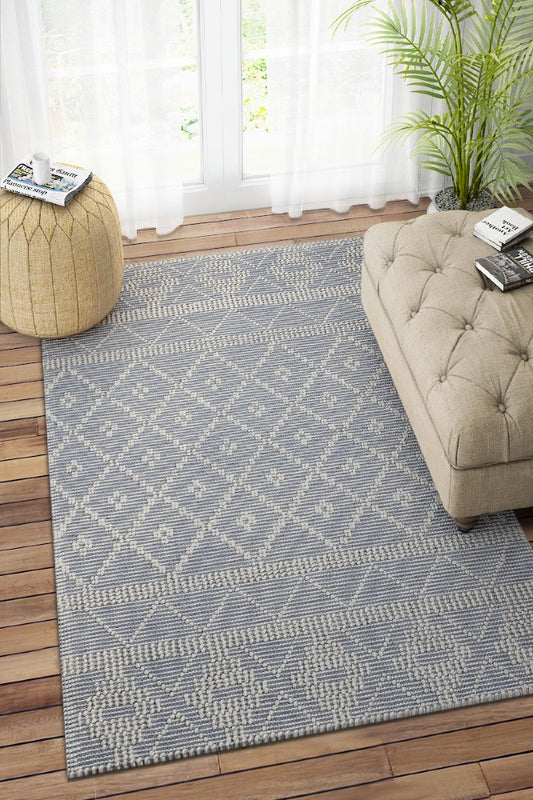 IVORY AND BLUE KILIM HAND WOVEN DHURRIE by Imperial Knots - Image 2