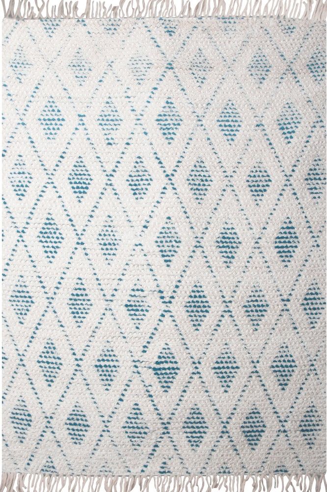 IVORY AND BLUE KILIM HAND WOVEN DHURRIE