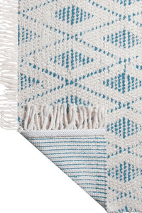 IVORY AND BLUE KILIM HAND WOVEN DHURRIE by Imperial Knots - Image 4