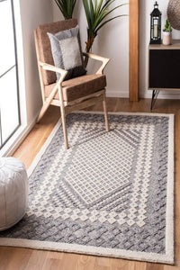 IVORY AND CHARCOAL KILIM HAND WOVEN DHURRIE by Imperial Knots - Image 2