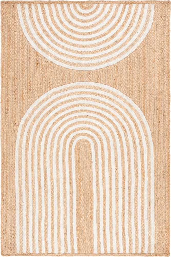 NATURAL AND IVORY GEOMETRIC JUTE HAND WOVEN DHURRIE
