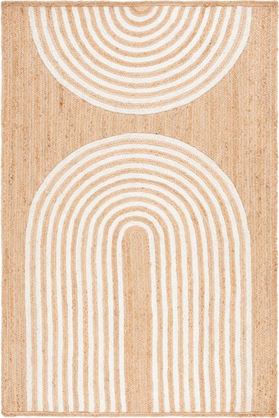 NATURAL AND IVORY GEOMETRIC JUTE HAND WOVEN DHURRIE