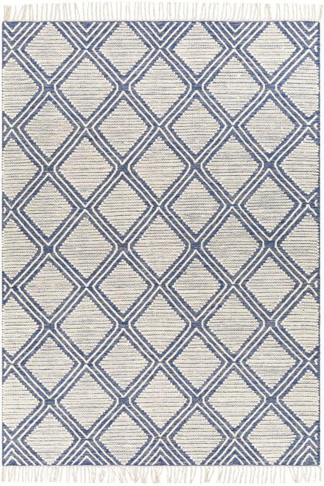 IVORY AND BLUE KILIM HAND WOVEN DHURRIE