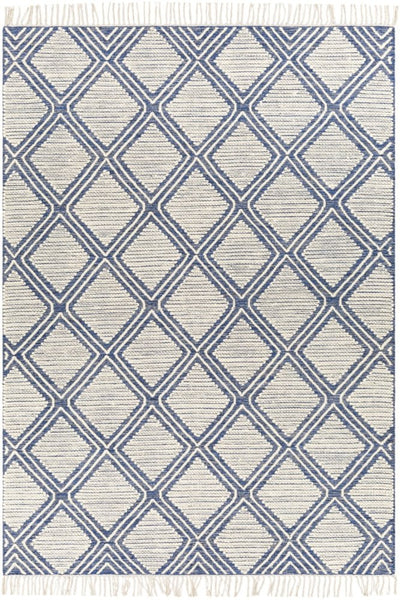 IVORY AND BLUE KILIM HAND WOVEN DHURRIE
