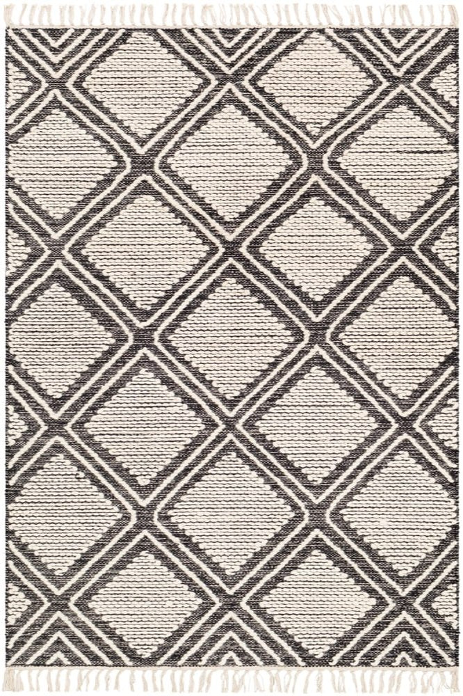 IVORY AND BLACK KILIM HAND WOVEN DHURRIE