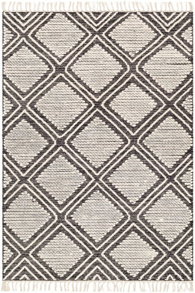 IVORY AND BLACK KILIM HAND WOVEN DHURRIE