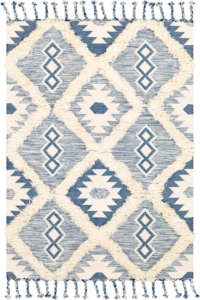 BLUE AND IVORY KILIM HAND WOVEN DHURRIE by Imperial Knots - Image 1