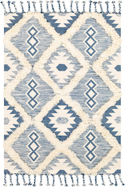 BLUE AND IVORY KILIM HAND WOVEN DHURRIE