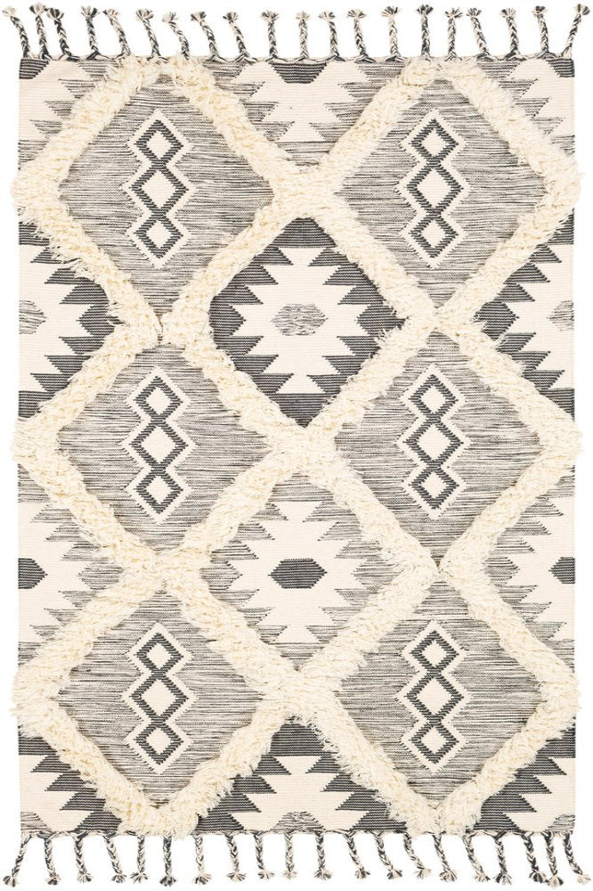 GREY AND IVORY KILIM HAND WOVEN DHURRIE