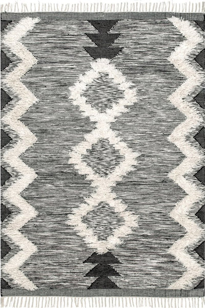 IVORY AND BLACK KILIM HAND WOVEN DHURRIE