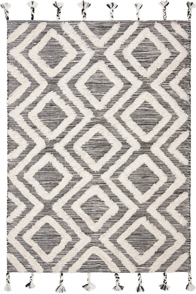 IVORY AND BLACK KILIM HAND WOVEN DHURRIE