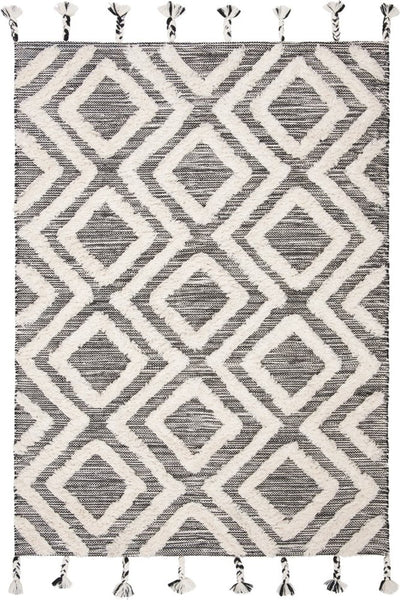 IVORY AND BLACK KILIM HAND WOVEN DHURRIE