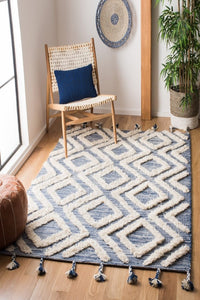 IVORY AND BLUE KILIM HAND WOVEN DHURRIE by Imperial Knots - Image 2