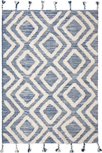 IVORY AND BLUE KILIM HAND WOVEN DHURRIE by Imperial Knots - Image 1