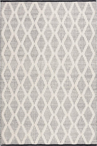 Ivory and black geometric kilim hand woven dhurrie wool hand-woven rug for