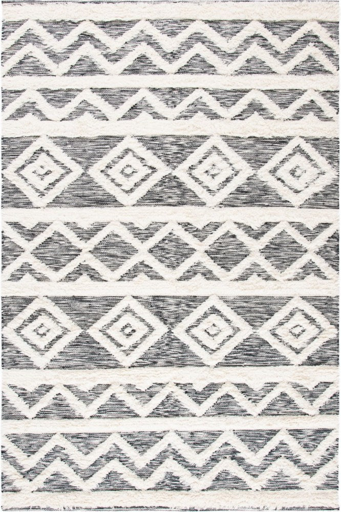 IVORY AND BLACK KILIM HAND WOVEN DHURRIE